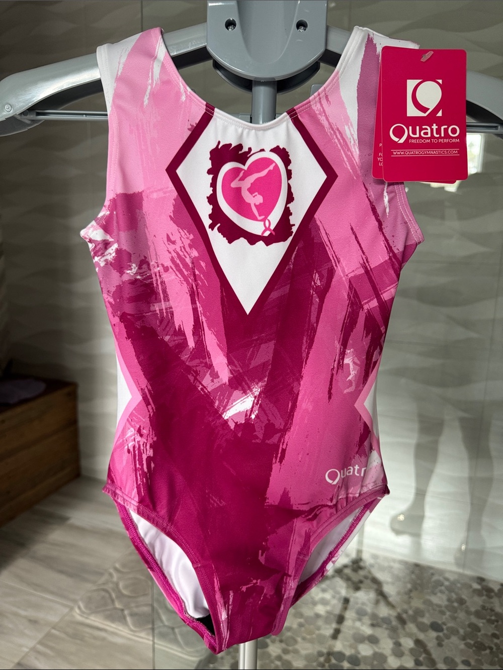 Girls' Quatro Kupets Invitational Breast Cancer Awareness Leotard YL